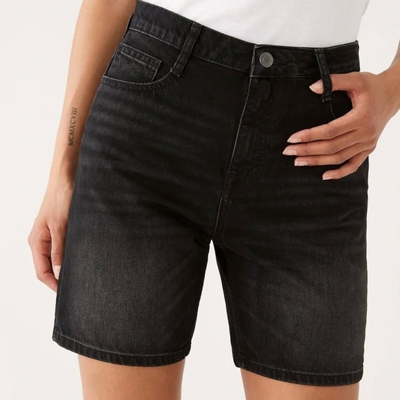 NWT Frank & Oak // The Stevie High Waisted Denim Bermuda Shorts in Black - Picture 9 of 11